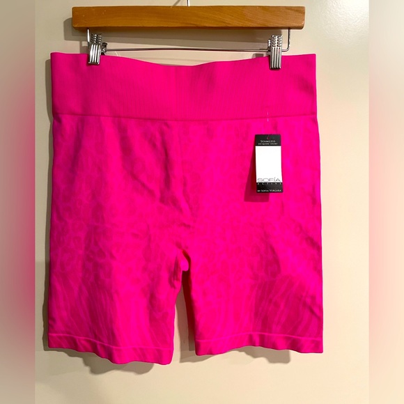 Neon pink women’s spandex shorts size 20 hot pink 80s party workout shorts - Picture 1 of 9